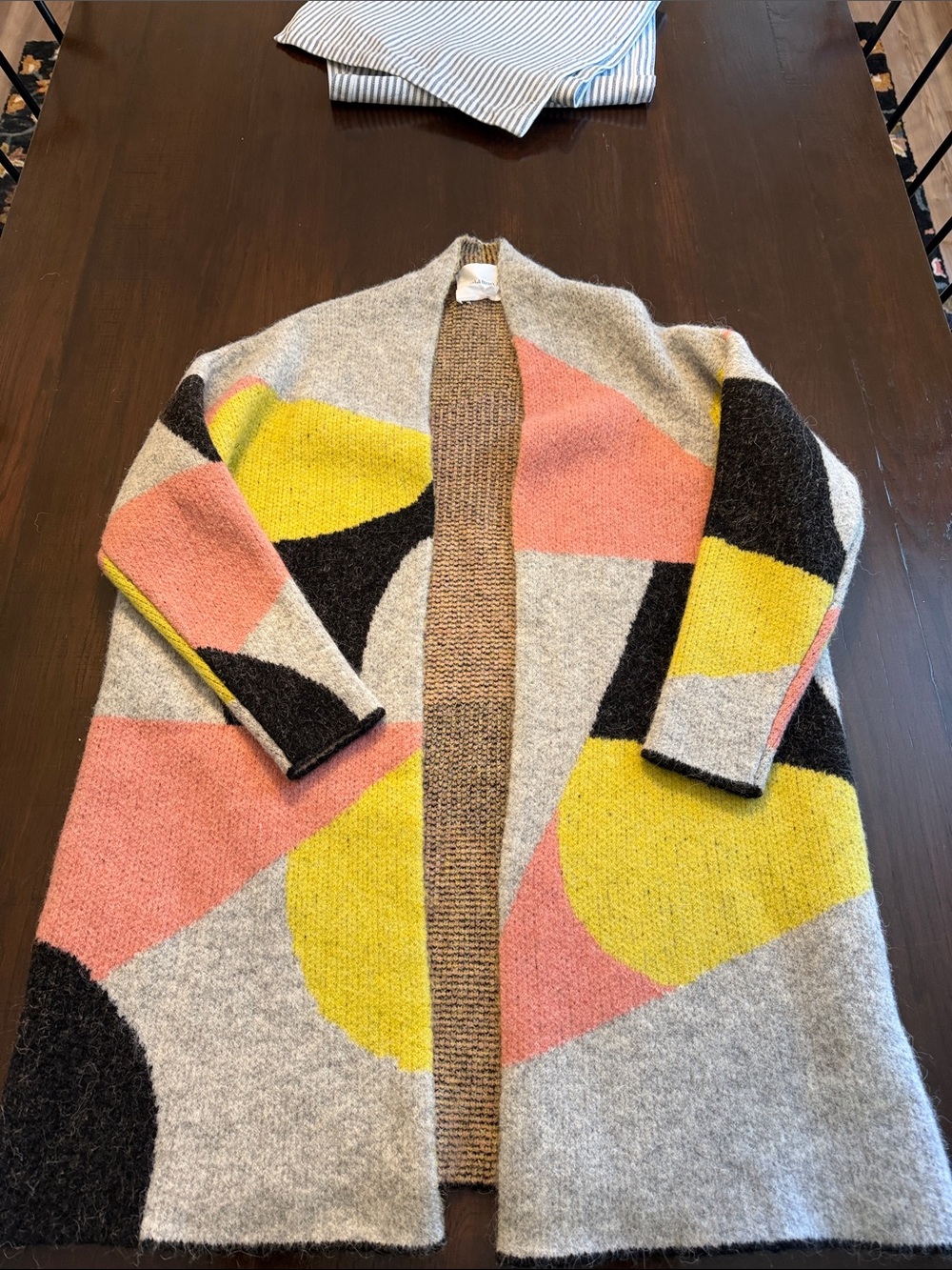 Sita Murt Open-Front Geometric Colorblock Cardigan - Gray, Pink, Yellow & Black